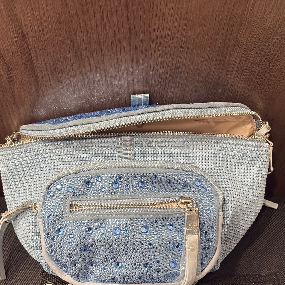 Steve Madden Blue Cosmetic Bag with Gold Accents